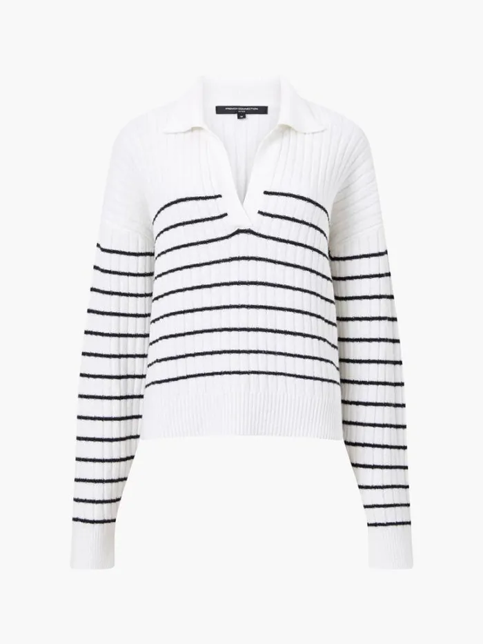 Woman French Connection Jumpers and Cardigans Vhari Recycled Collar Stripe Jumper Winter Whiteblack