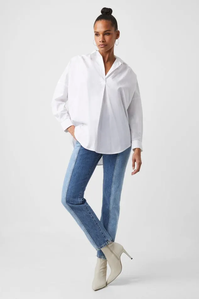 Woman French Connection Shirts Rhodes Poplin Popover Shirt Linen White