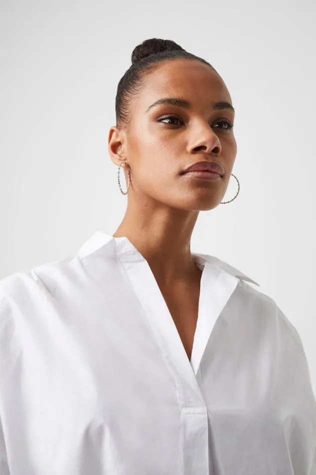 Woman French Connection Shirts Rhodes Poplin Popover Shirt Linen White