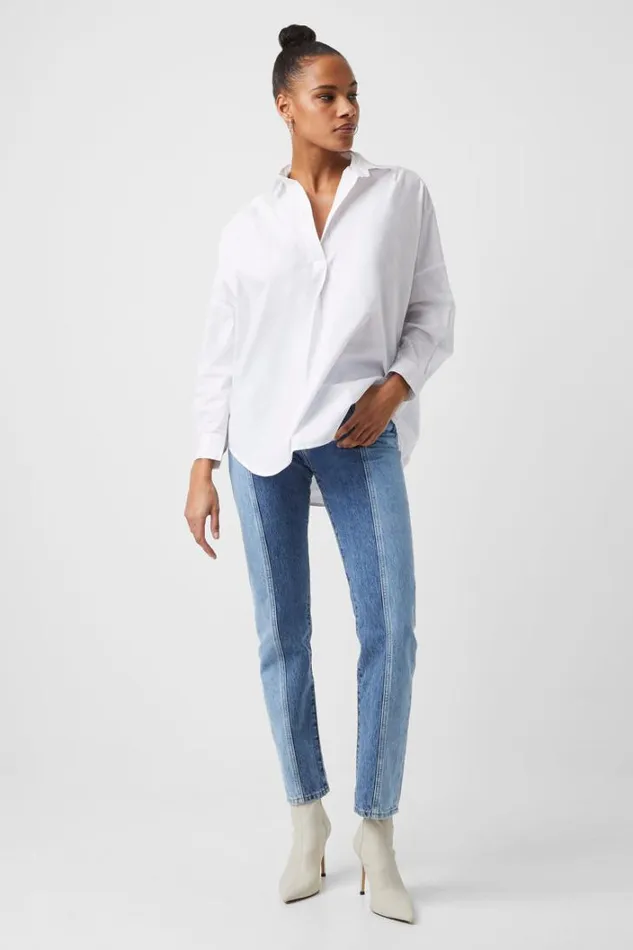 Woman French Connection Shirts Rhodes Poplin Popover Shirt Linen White