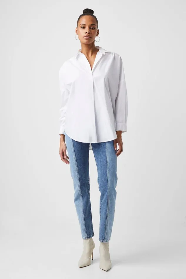 Woman French Connection Shirts Rhodes Poplin Popover Shirt Linen White