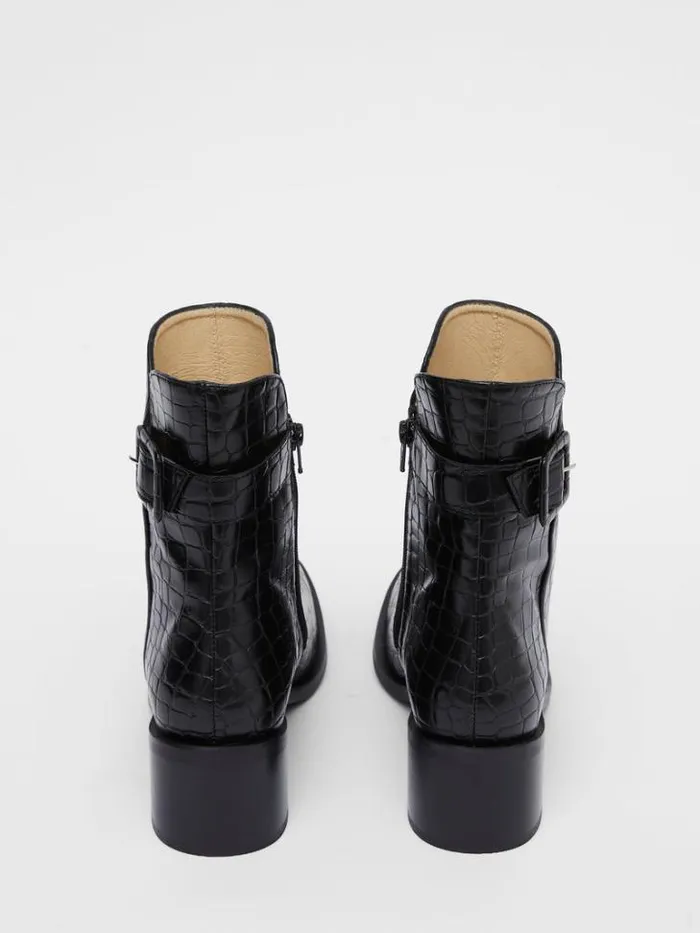 Woman French Connection Shoes Connic Croc Ankle Boots Black Croc