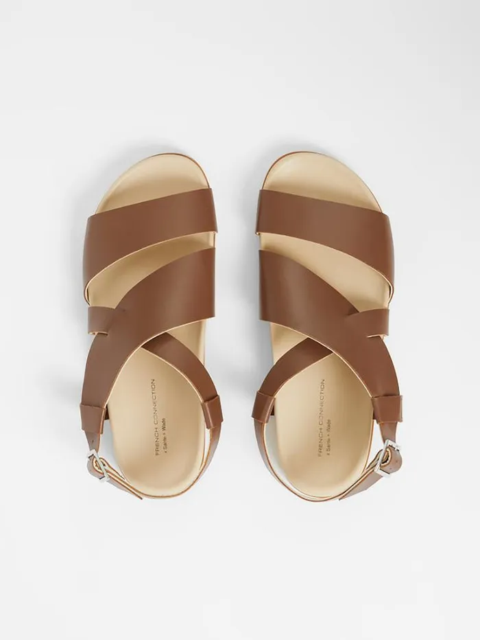 Woman French Connection Shoes SW X Branca Asymmetric Footbed Sandals Brown
