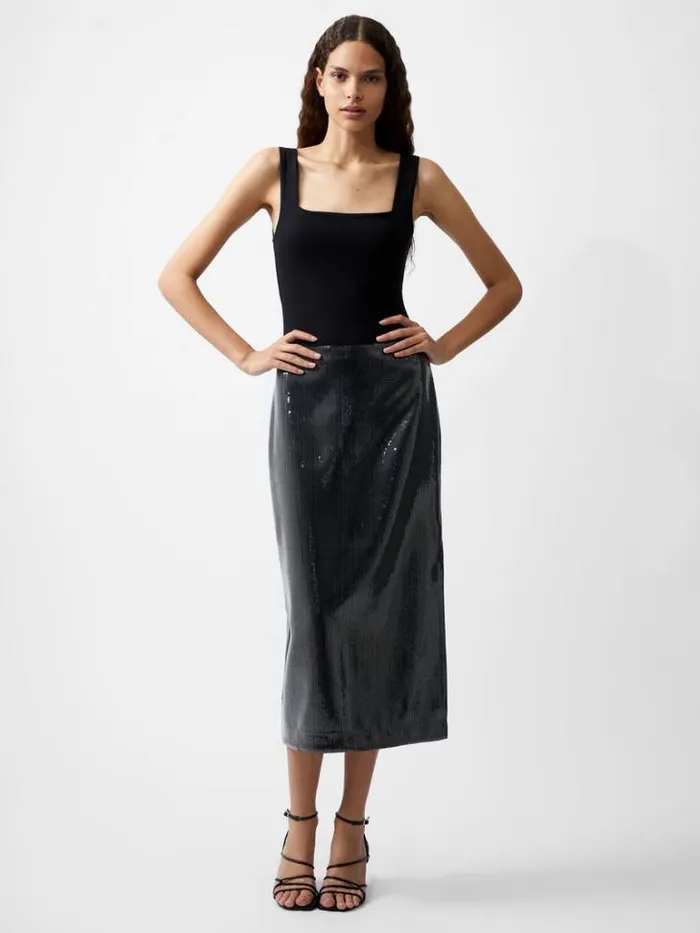 Woman French Connection Skirts and Shorts Amy Sequin Midi Skirt Gunmetal