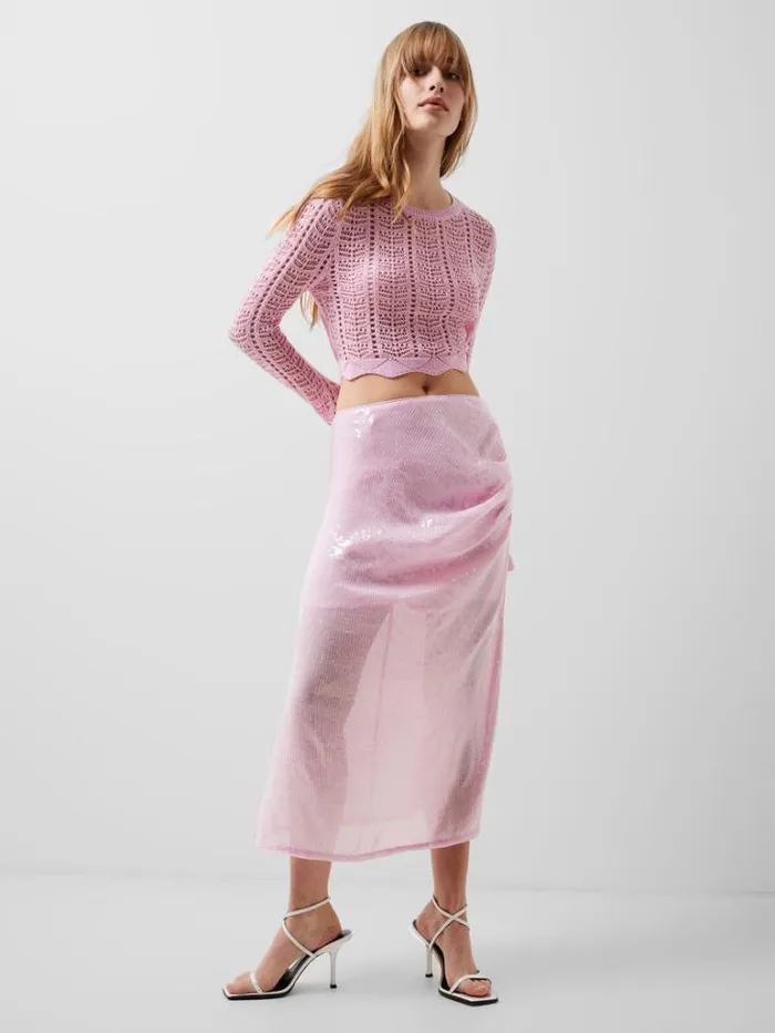 Woman French Connection Skirts and Shorts Anisha Sequin Skirt Strawberry Shake