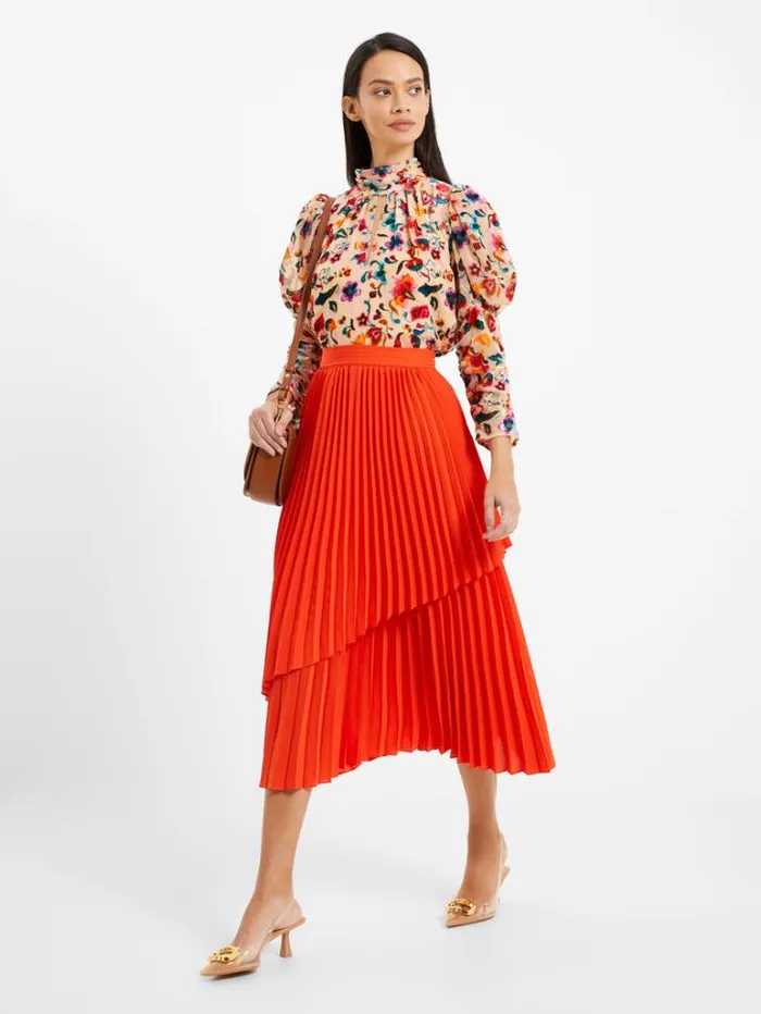 Woman French Connection Skirts and Shorts Arie Pleated Midi Skirt Mandarin Red