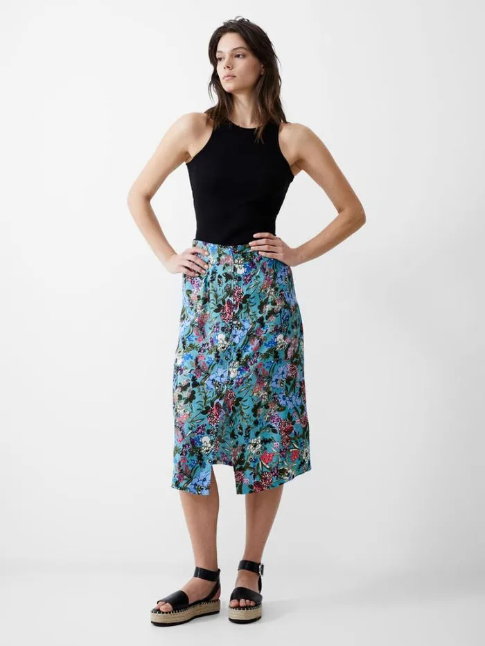Woman French Connection Skirts and Shorts Blossom Drapey Button Midi Skirt Still Water