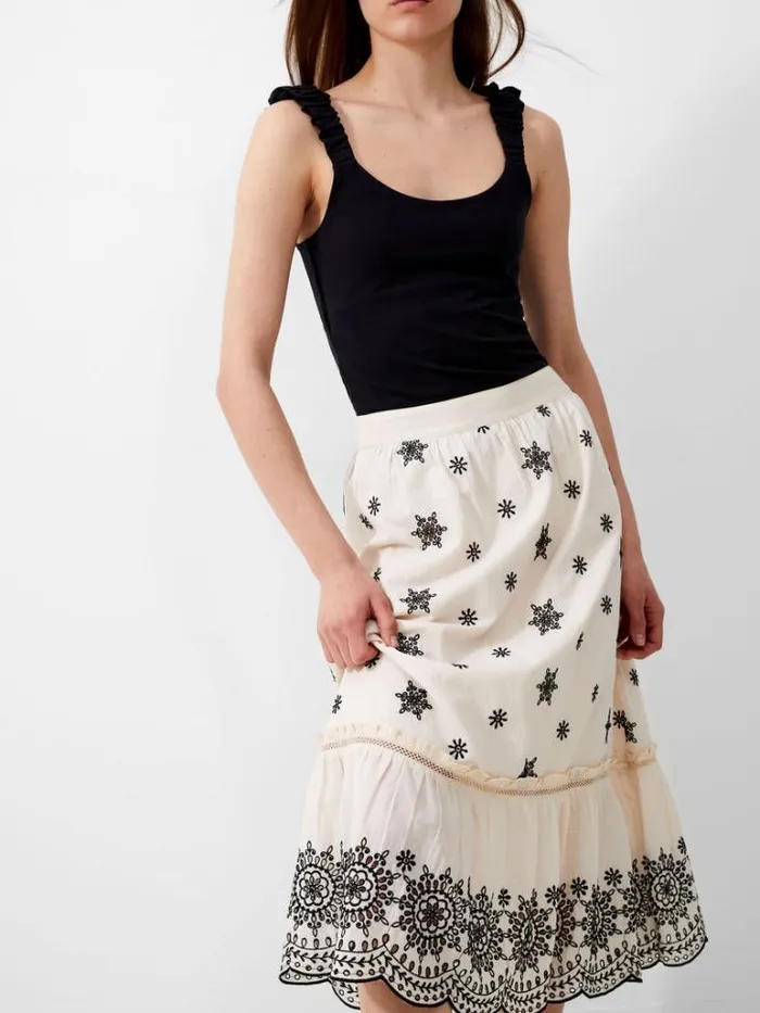 Woman French Connection Skirts and Shorts Embroidered Felicity Midi Skirt Classic Creamblack
