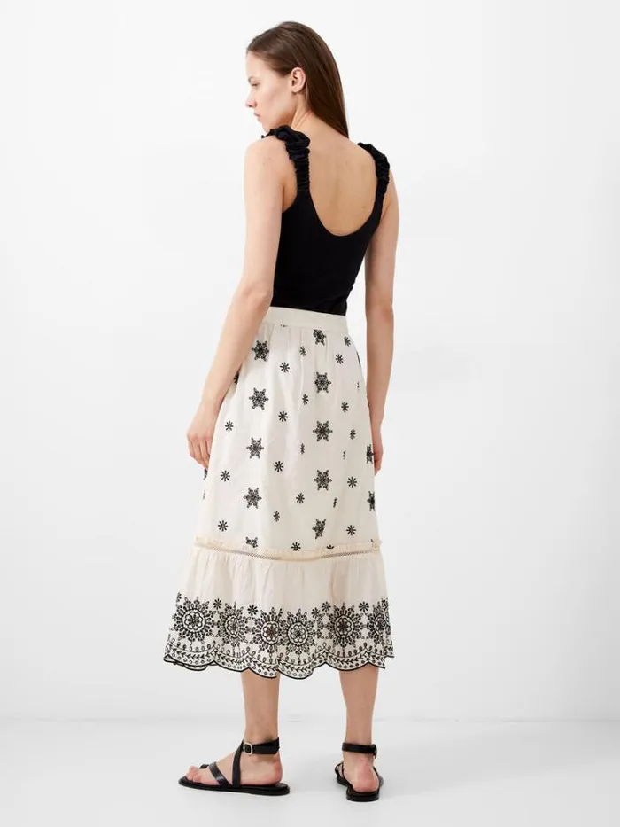 Woman French Connection Skirts and Shorts Embroidered Felicity Midi Skirt Classic Creamblack