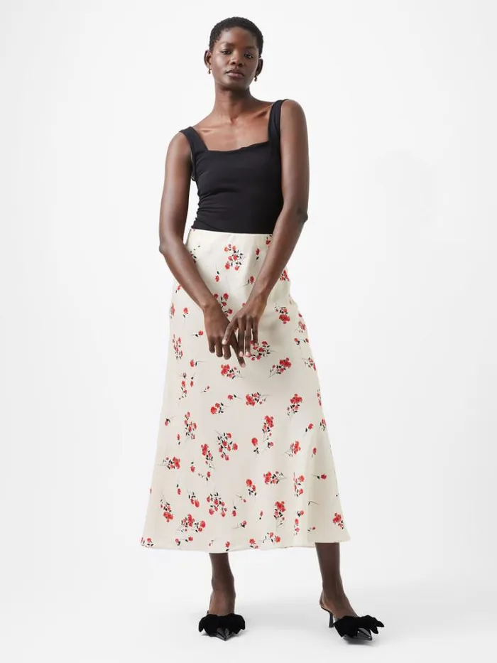Woman French Connection Skirts and Shorts Floramour Ennis Eco Satin Maxi Skirt Classic Cream Multi