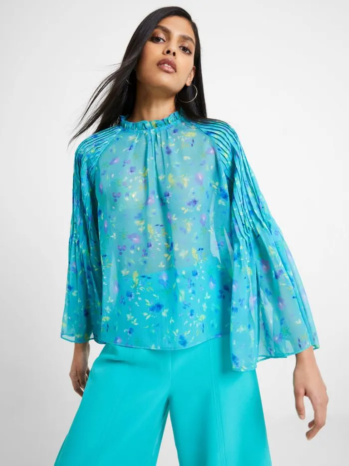 Woman French Connection Tops Aden Recycled Hallie Pleat Crinkle Top Jaded Teal