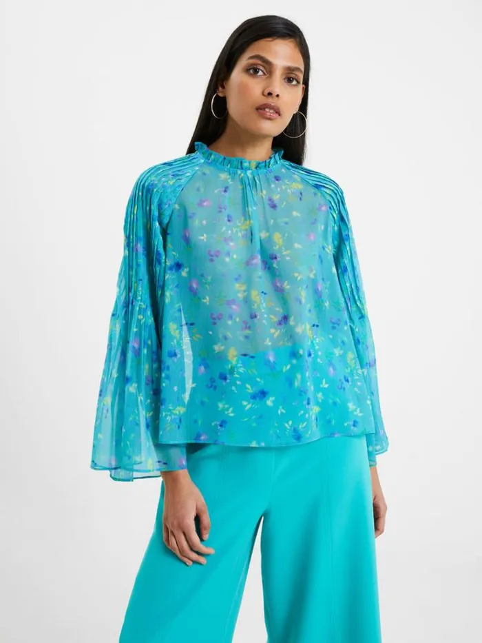 Woman French Connection Tops Aden Recycled Hallie Pleat Crinkle Top Jaded Teal