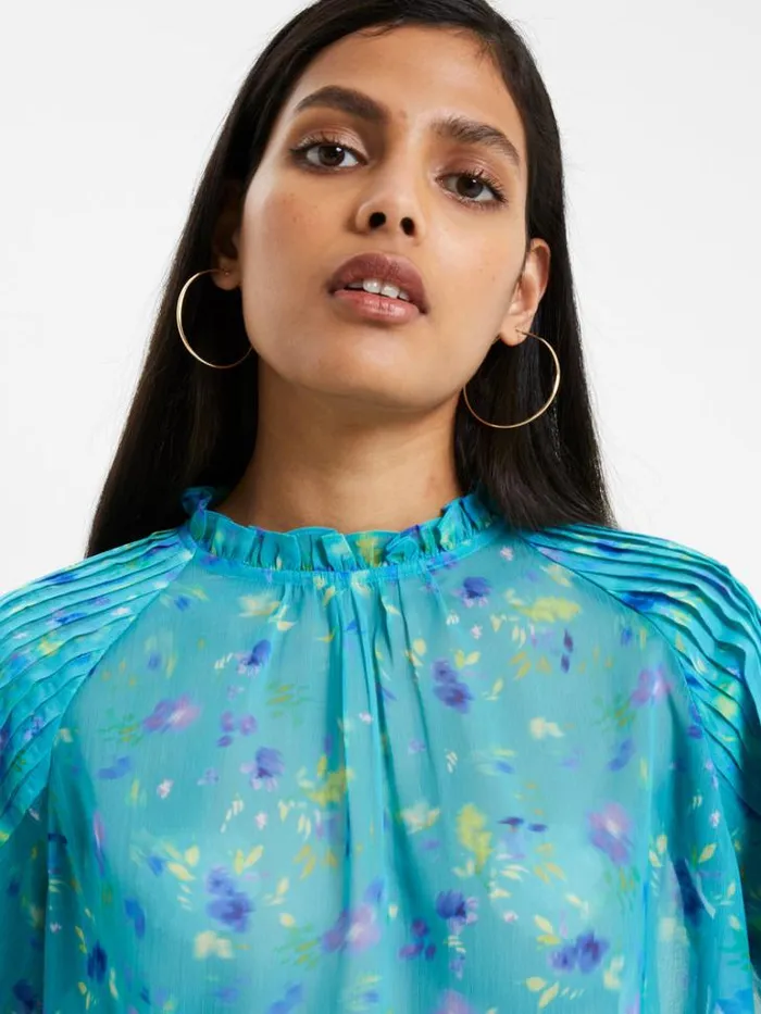 Woman French Connection Tops Aden Recycled Hallie Pleat Crinkle Top Jaded Teal