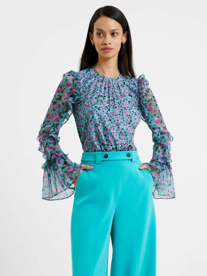 Woman French Connection Tops Alezzia Ely Jacquard Mix Top Jaded Teal