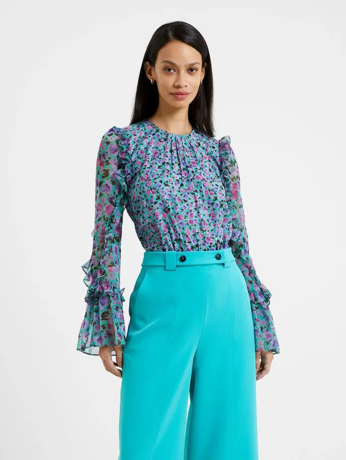 Woman French Connection Tops Alezzia Ely Jacquard Mix Top Jaded Teal