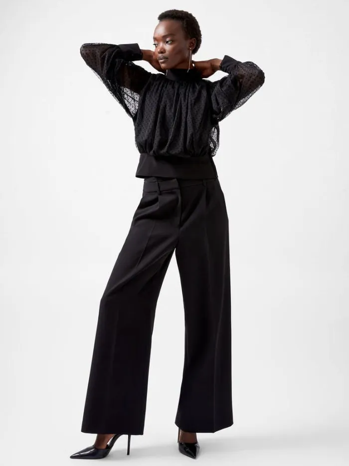 Woman French Connection Tops Alice Dobby Chiffon Mix Long Sleeve Top Blackout