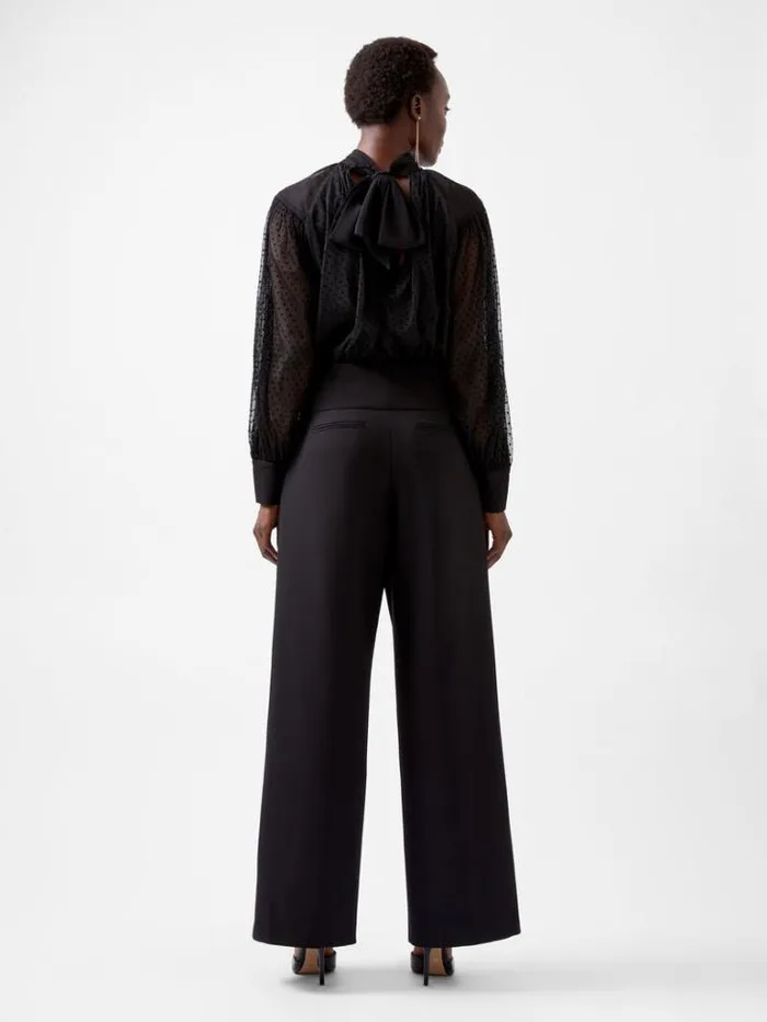 Woman French Connection Tops Alice Dobby Chiffon Mix Long Sleeve Top Blackout