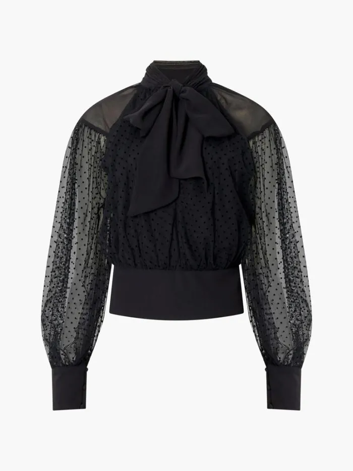 Woman French Connection Tops Alice Dobby Chiffon Mix Long Sleeve Top Blackout