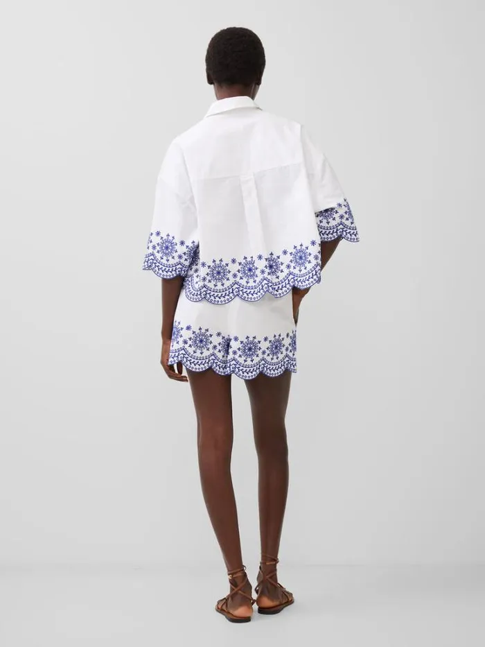 Woman French Connection Tops Alissa Cotton Embroidered Popover Shirt Linen White