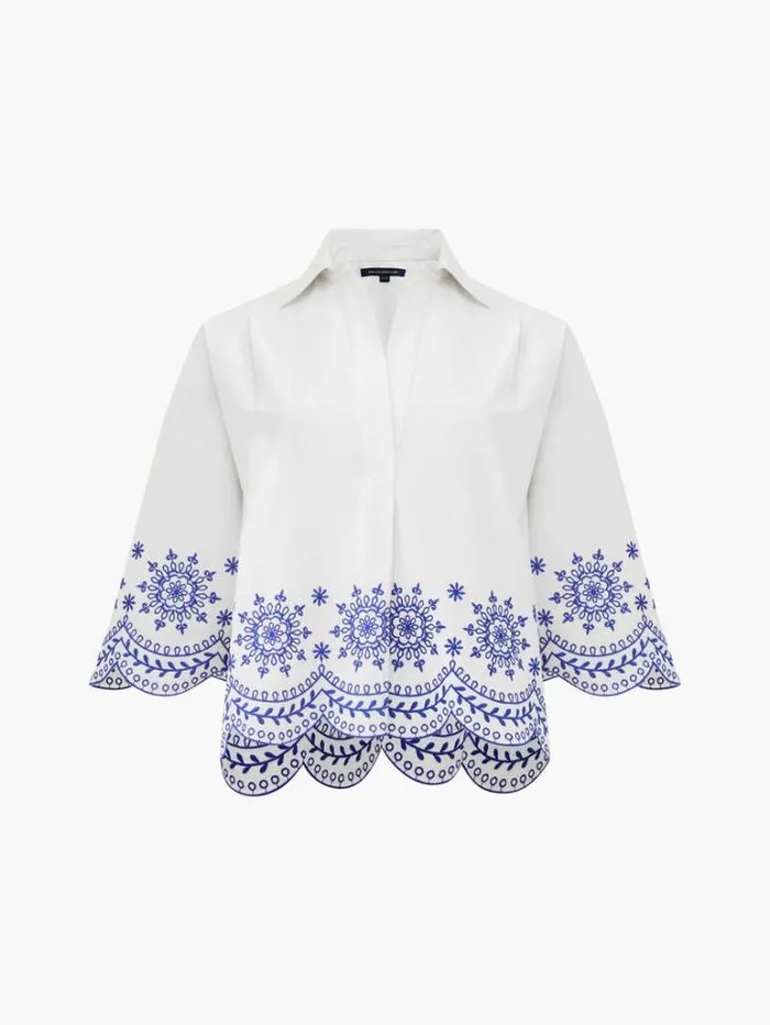 Woman French Connection Tops Alissa Cotton Embroidered Popover Shirt Linen White