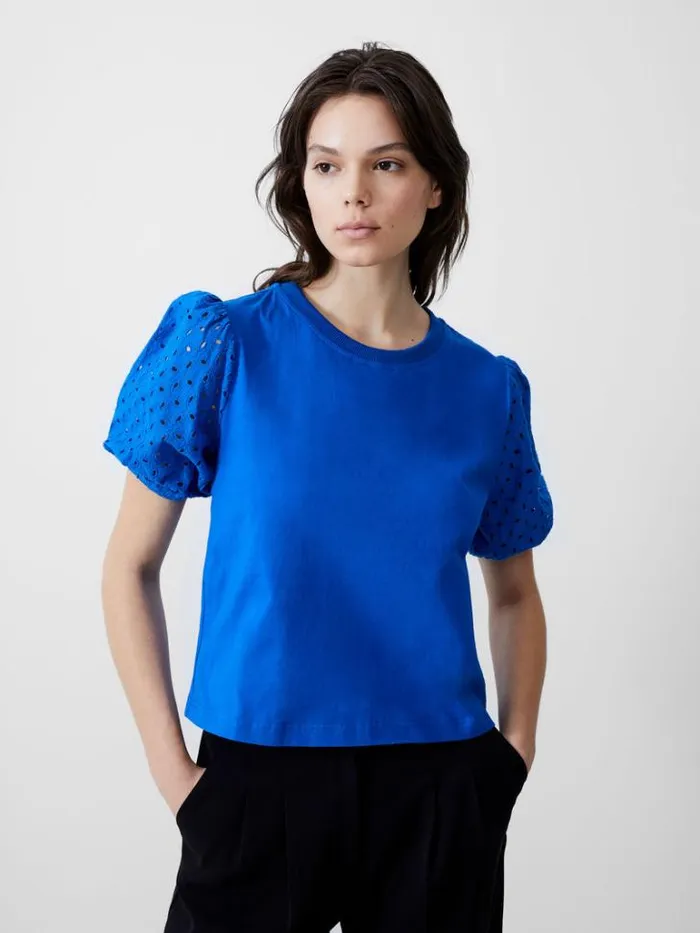 Woman French Connection Tops Broderie Sleeve Top Bright Blue
