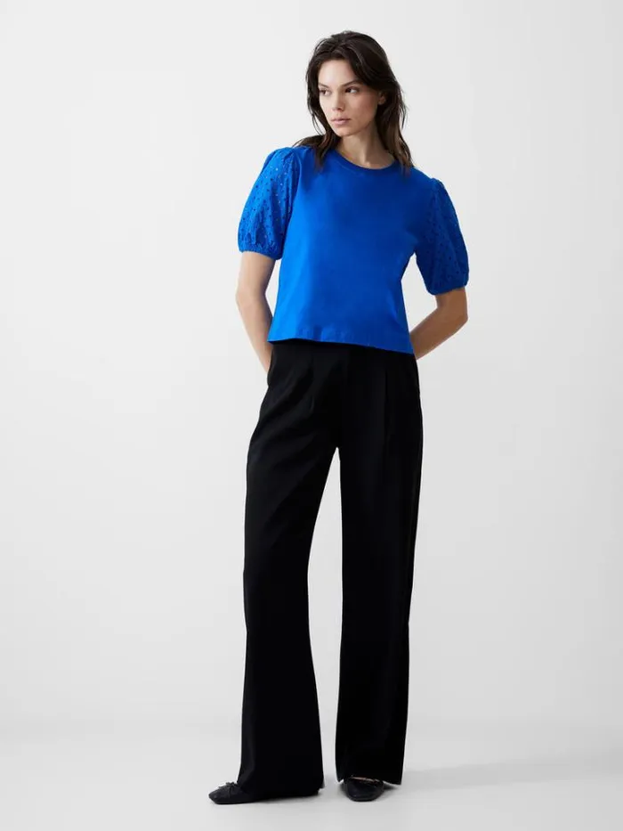 Woman French Connection Tops Broderie Sleeve Top Bright Blue