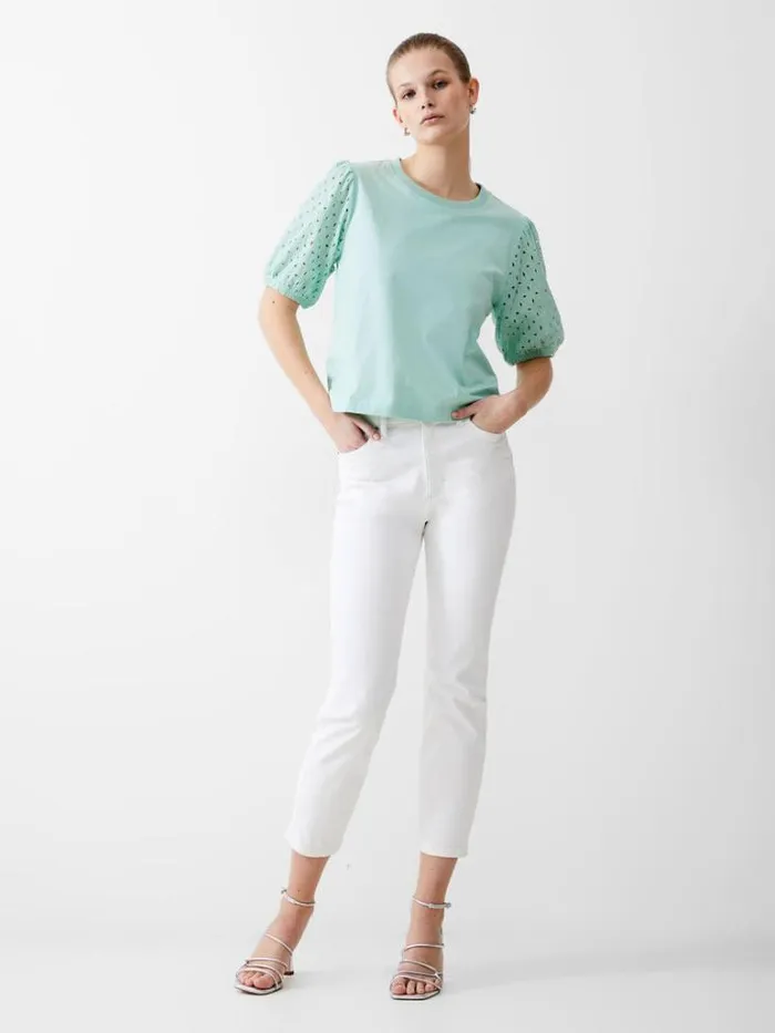 Woman French Connection Tops Broderie Sleeve Top Mint