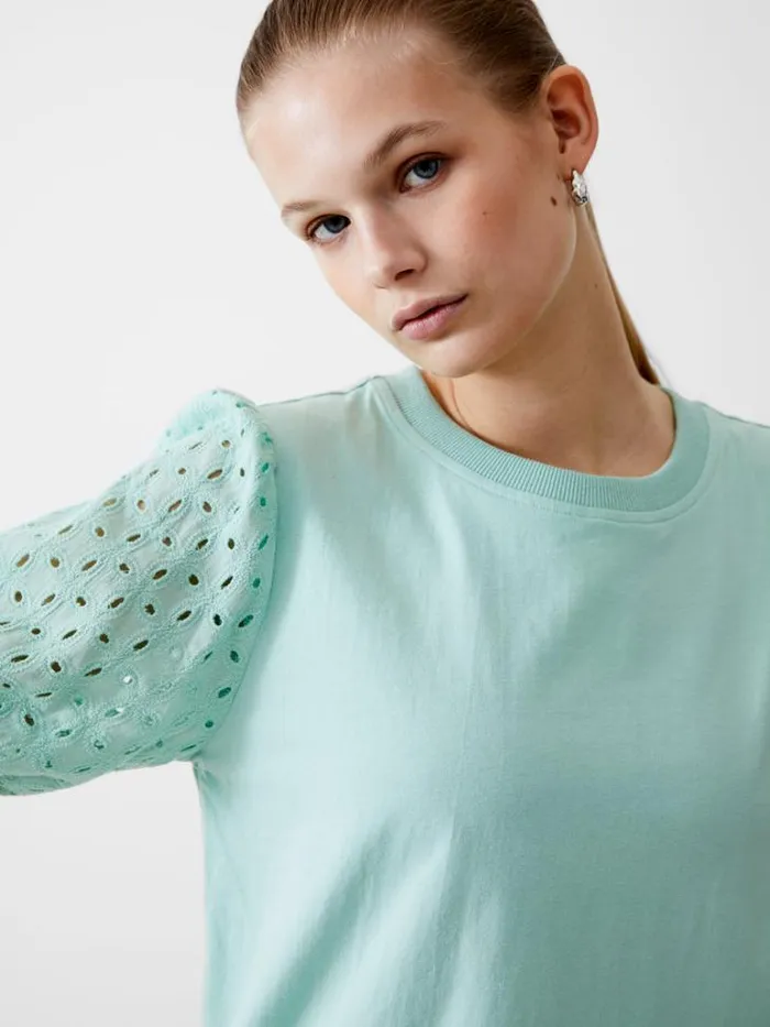 Woman French Connection Tops Broderie Sleeve Top Mint