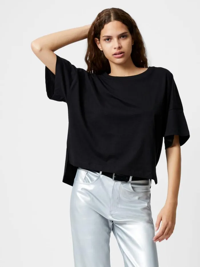 Woman French Connection Tops Brushed Stepped Hem TShirt Black