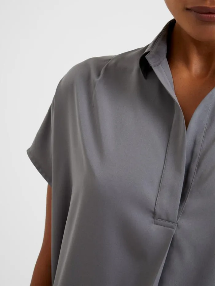 Woman French Connection Tops Crepe Light Recycled Popover Shirt Warm Graphite