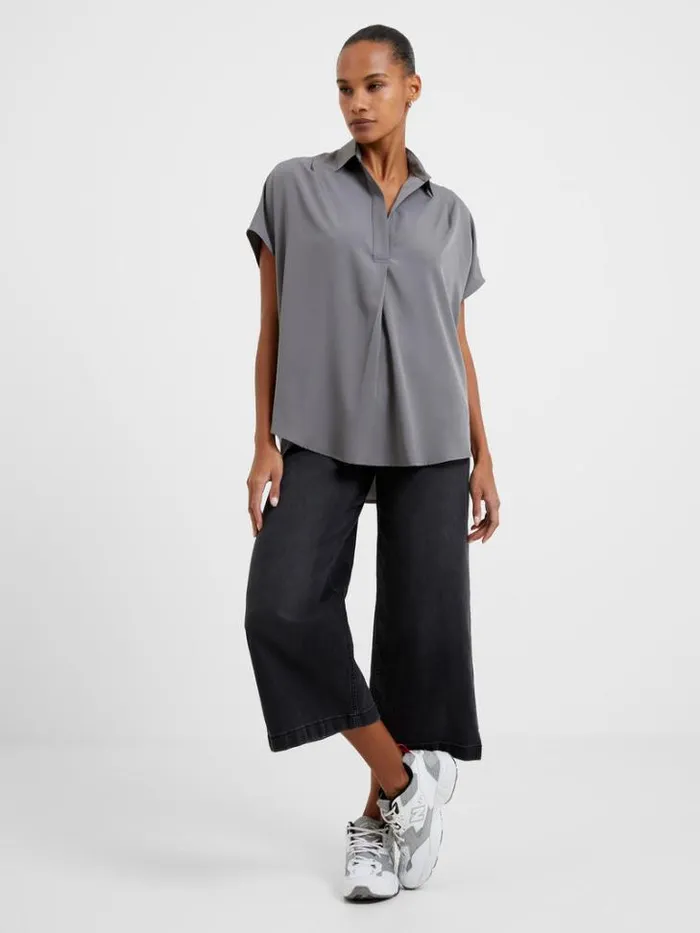 Woman French Connection Tops Crepe Light Recycled Popover Shirt Warm Graphite