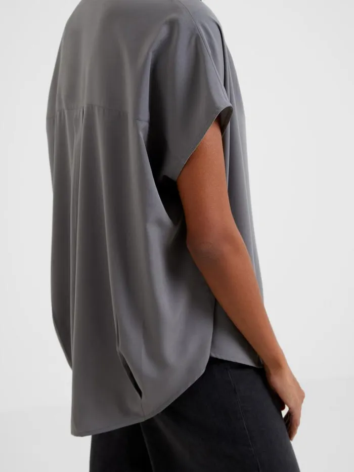 Woman French Connection Tops Crepe Light Recycled Popover Shirt Warm Graphite