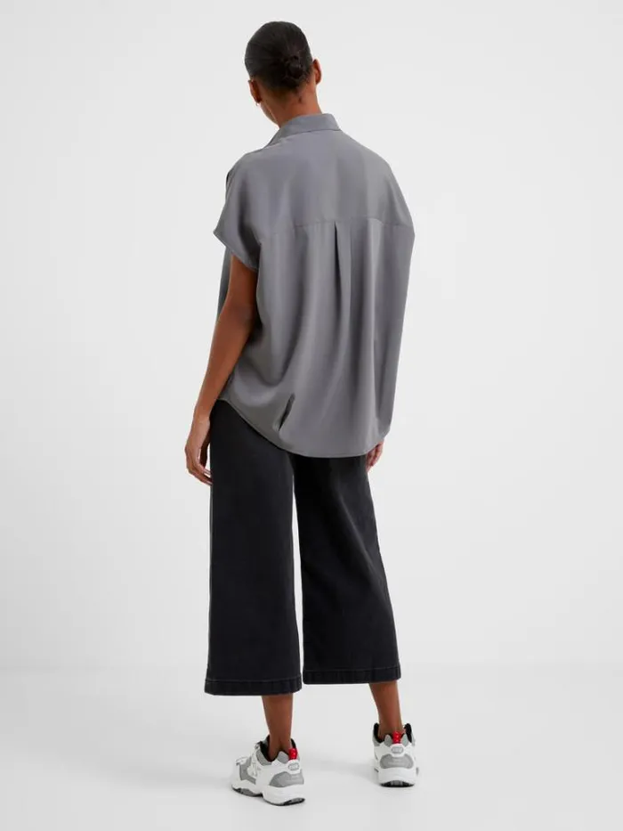 Woman French Connection Tops Crepe Light Recycled Popover Shirt Warm Graphite