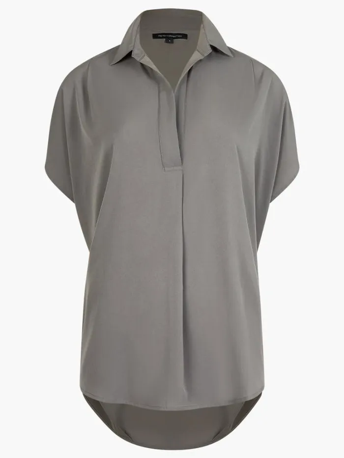 Woman French Connection Tops Crepe Light Recycled Popover Shirt Warm Graphite