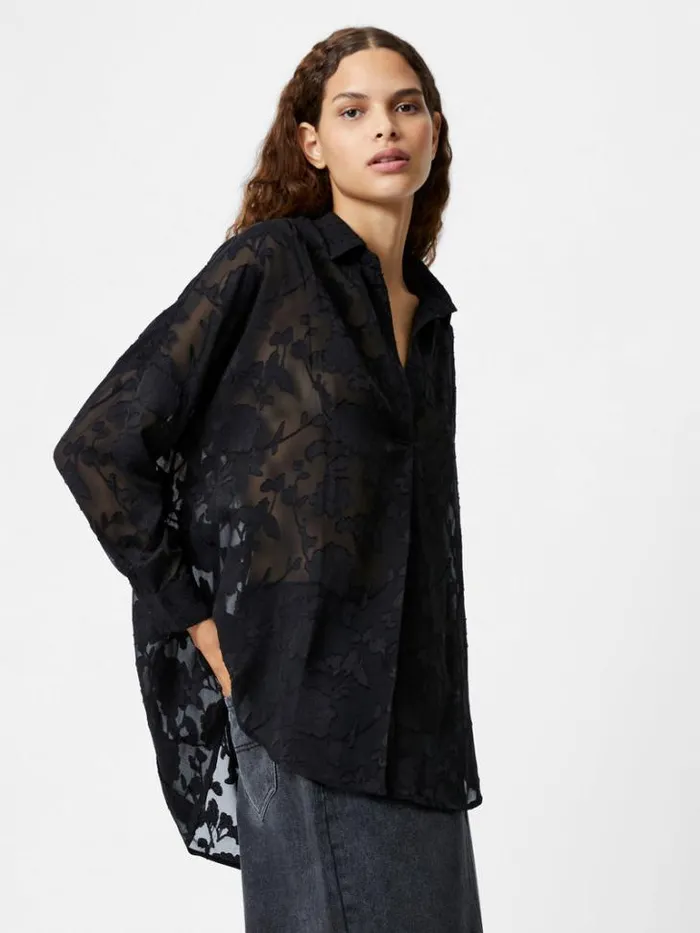 Woman French Connection Tops Devore Satin Popover Shirt Black