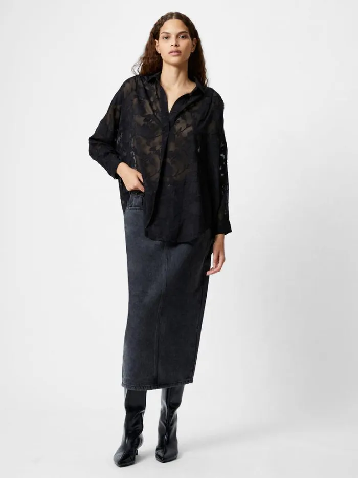 Woman French Connection Tops Devore Satin Popover Shirt Black