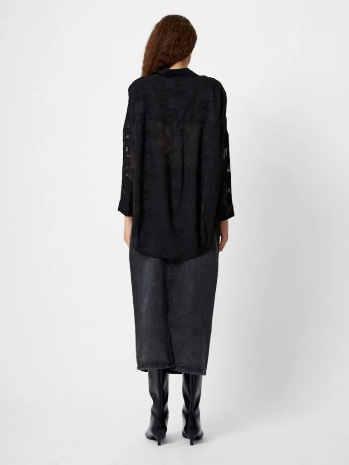 Woman French Connection Tops Devore Satin Popover Shirt Black