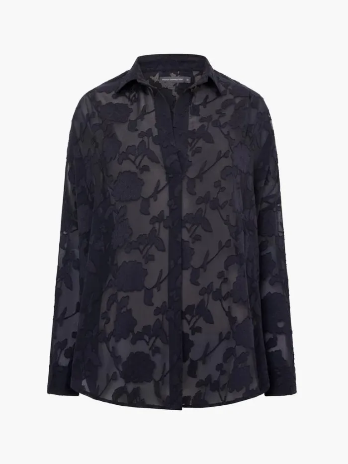 Woman French Connection Tops Devore Satin Popover Shirt Black