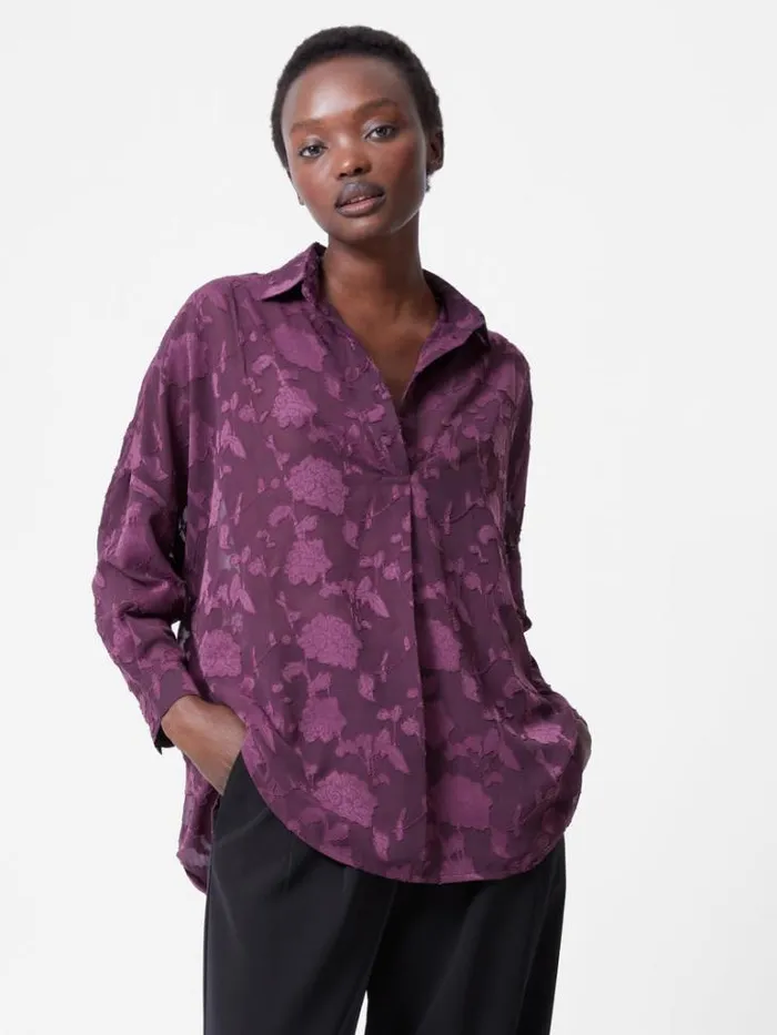 Woman French Connection Tops Devore Satin Popover Shirt Blackberry