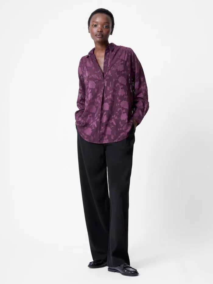 Woman French Connection Tops Devore Satin Popover Shirt Blackberry