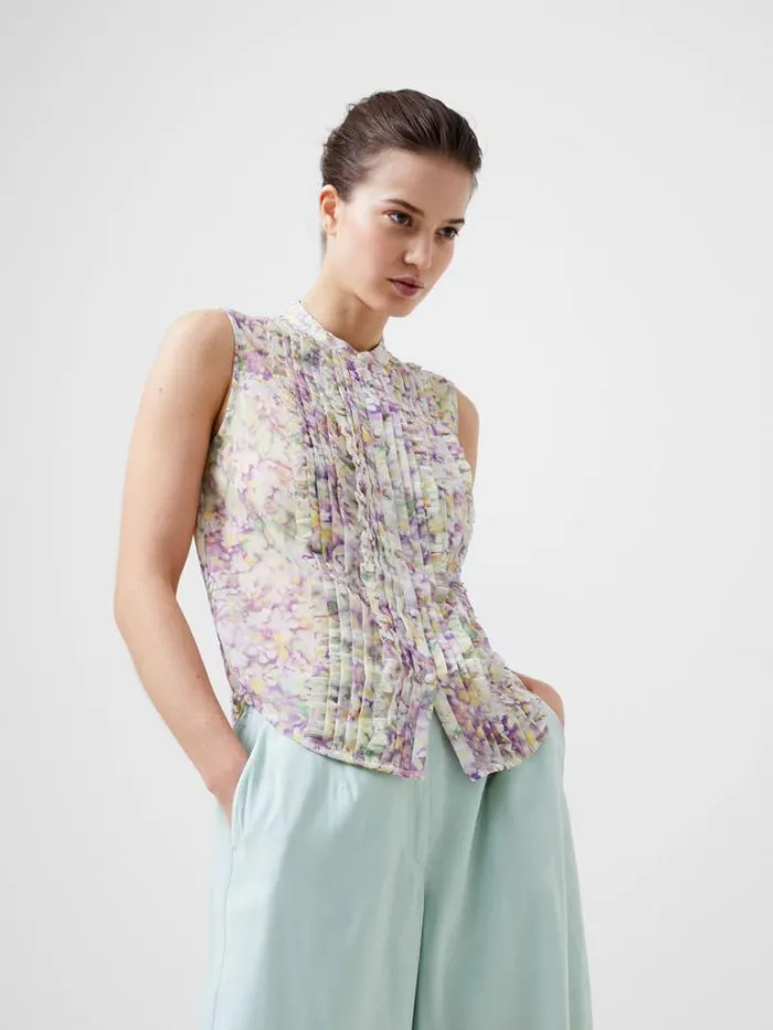 Woman French Connection Tops Donna Recycled Georgette Ruffle Top Strawberry Shake
