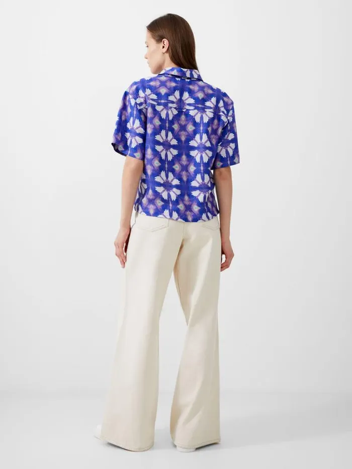 Woman French Connection Tops Dory Birdie Linen Short Sleeve Shirt Royal Blue