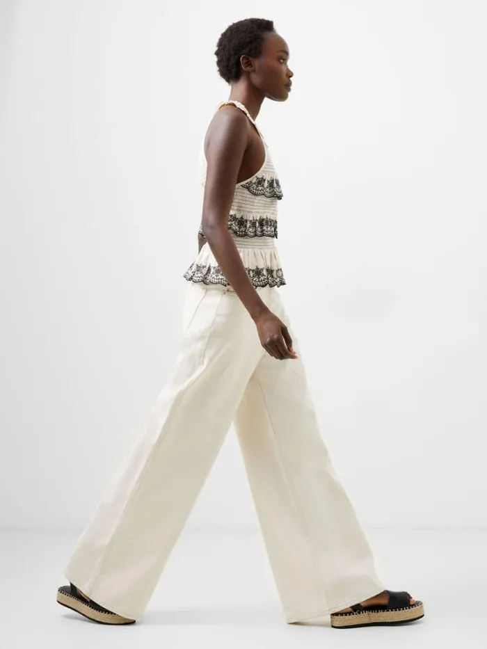 Woman French Connection Tops Embroidered Felicity Halterneck Top Classic Creamblack
