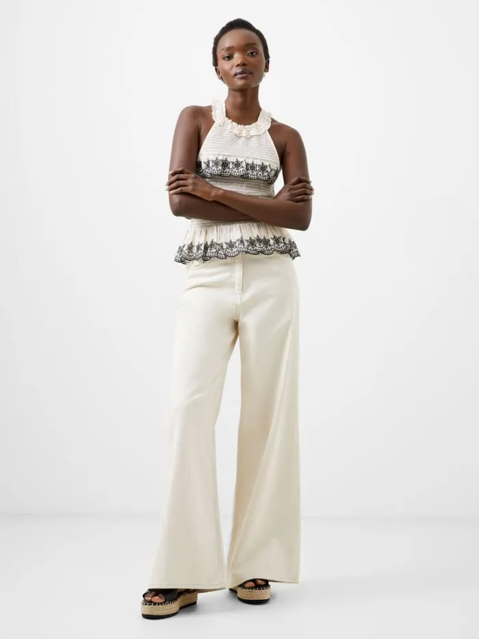 Woman French Connection Tops Embroidered Felicity Halterneck Top Classic Creamblack