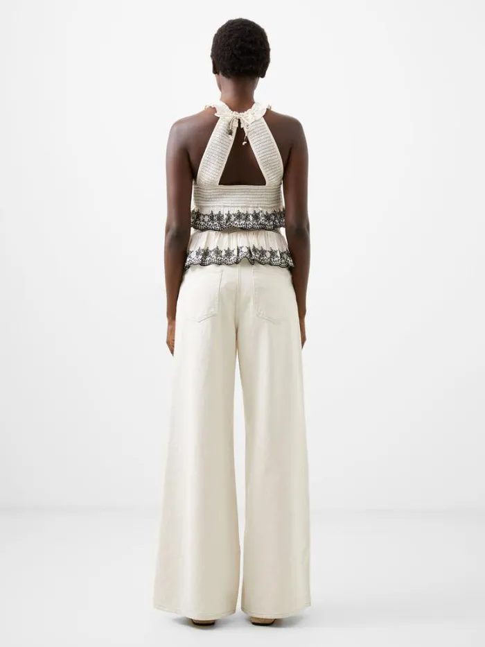 Woman French Connection Tops Embroidered Felicity Halterneck Top Classic Creamblack