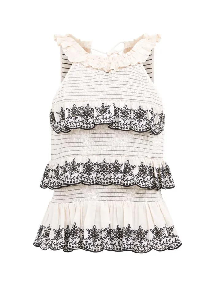 Woman French Connection Tops Embroidered Felicity Halterneck Top Classic Creamblack