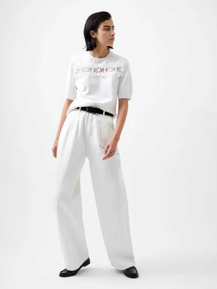 Woman French Connection Tops Jilly Cobalo Lace Short Sleeve Top Linen White