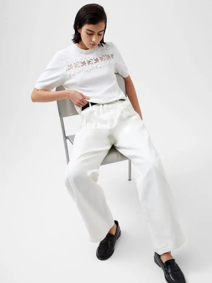 Woman French Connection Tops Jilly Cobalo Lace Short Sleeve Top Linen White