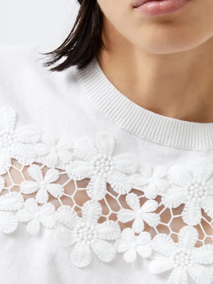 Woman French Connection Tops Jilly Cobalo Lace Short Sleeve Top Linen White
