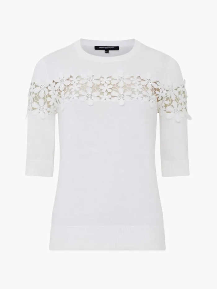 Woman French Connection Tops Jilly Cobalo Lace Short Sleeve Top Linen White